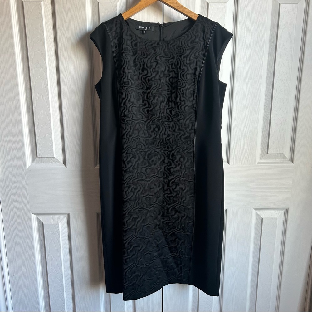 Lafayette 148 black textured panel sleeveless sheath dress